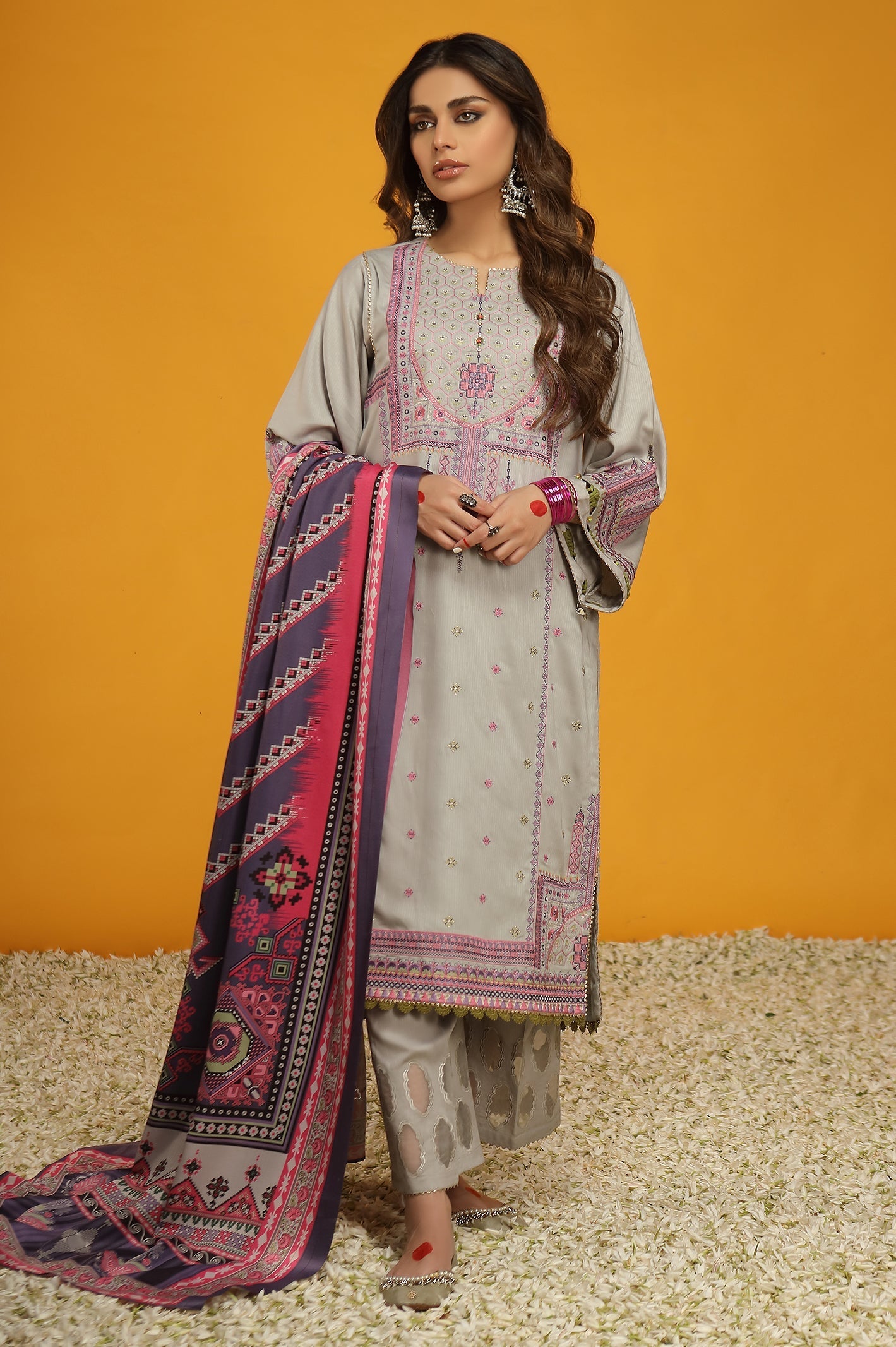 3PC Unstitched Viscose Cottel Embroidered Suit From Sohaye By Diners