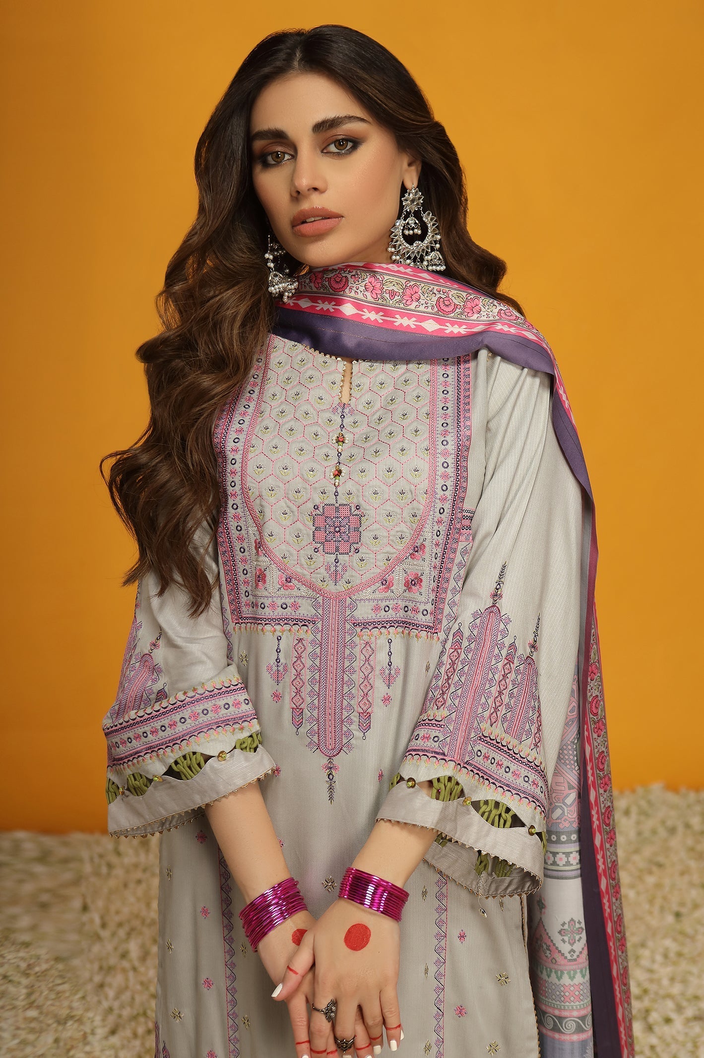 3PC Unstitched Viscose Cottel Embroidered Suit From Sohaye By Diners