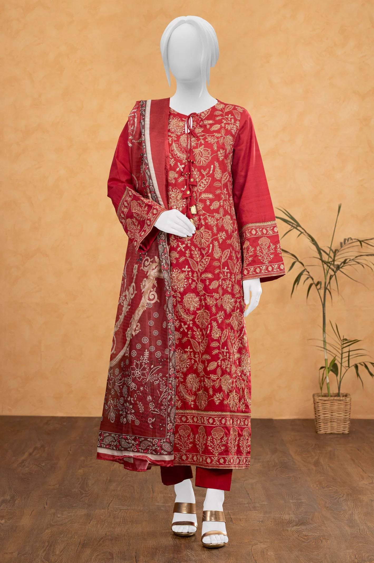 Red Embroidered 3PC Unstitched From Sohaye By Diners