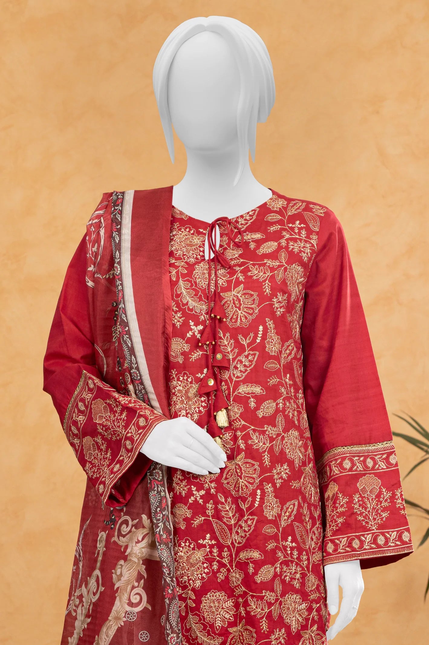 Red Embroidered 3PC Unstitched From Sohaye By Diners