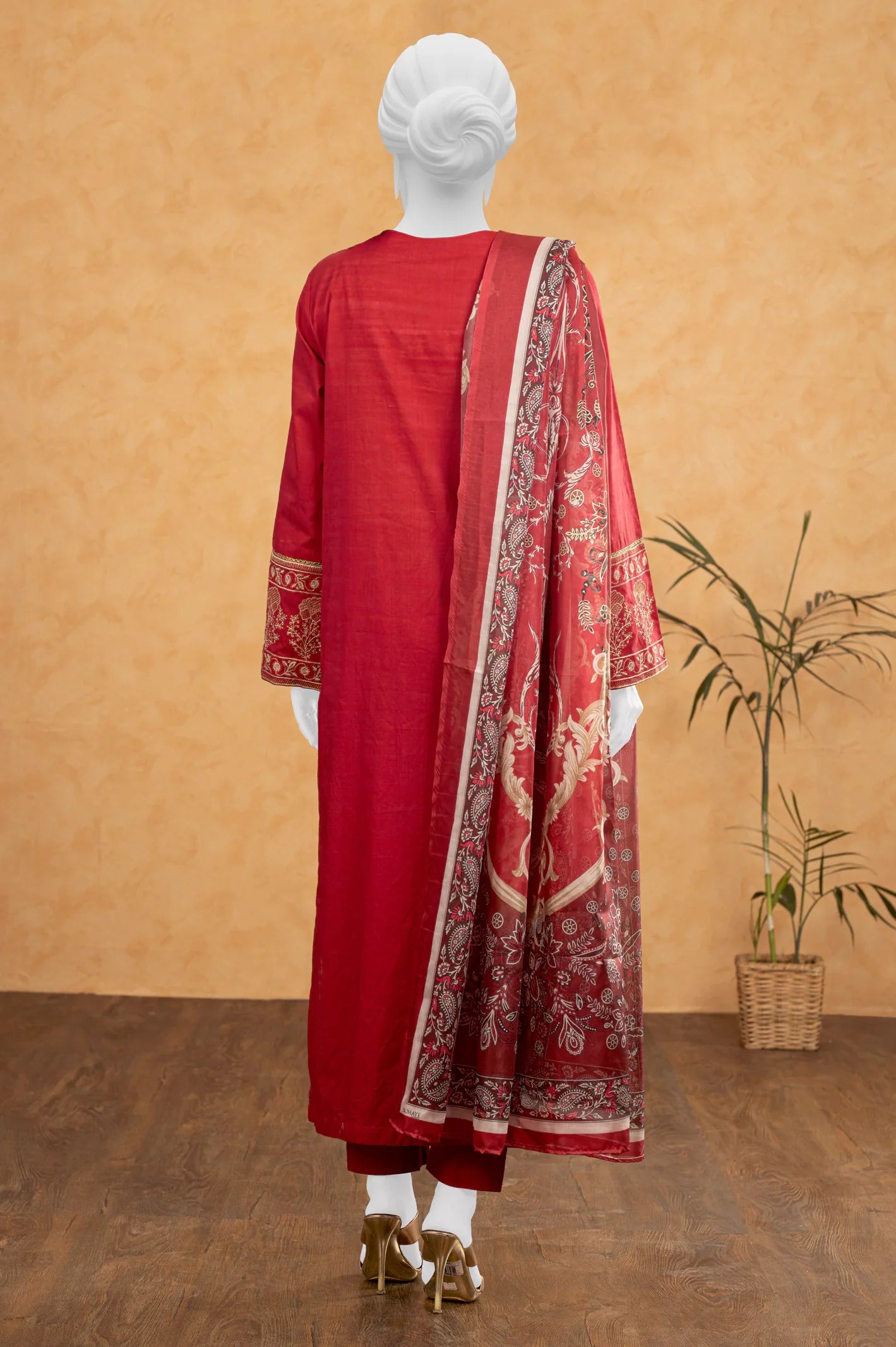 Red Embroidered 3PC Unstitched From Sohaye By Diners