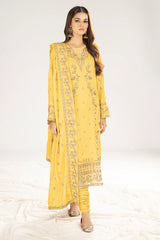 Golden Viscose Embroidered 3PC Unstitched From Sohaye By Diners