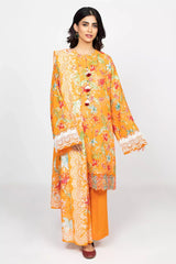 Orange Khaddar Printed 3PC Unstitched Suit From Sohaye By Diners