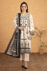 Cream 3PC Unstitched Embroidered Suit
