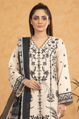 Cream 3PC Unstitched Embroidered Suit