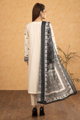 Cream 3PC Unstitched Embroidered Suit