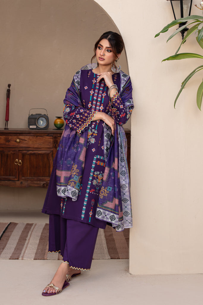 Dark Purple Embroidered 3PC Unstitched