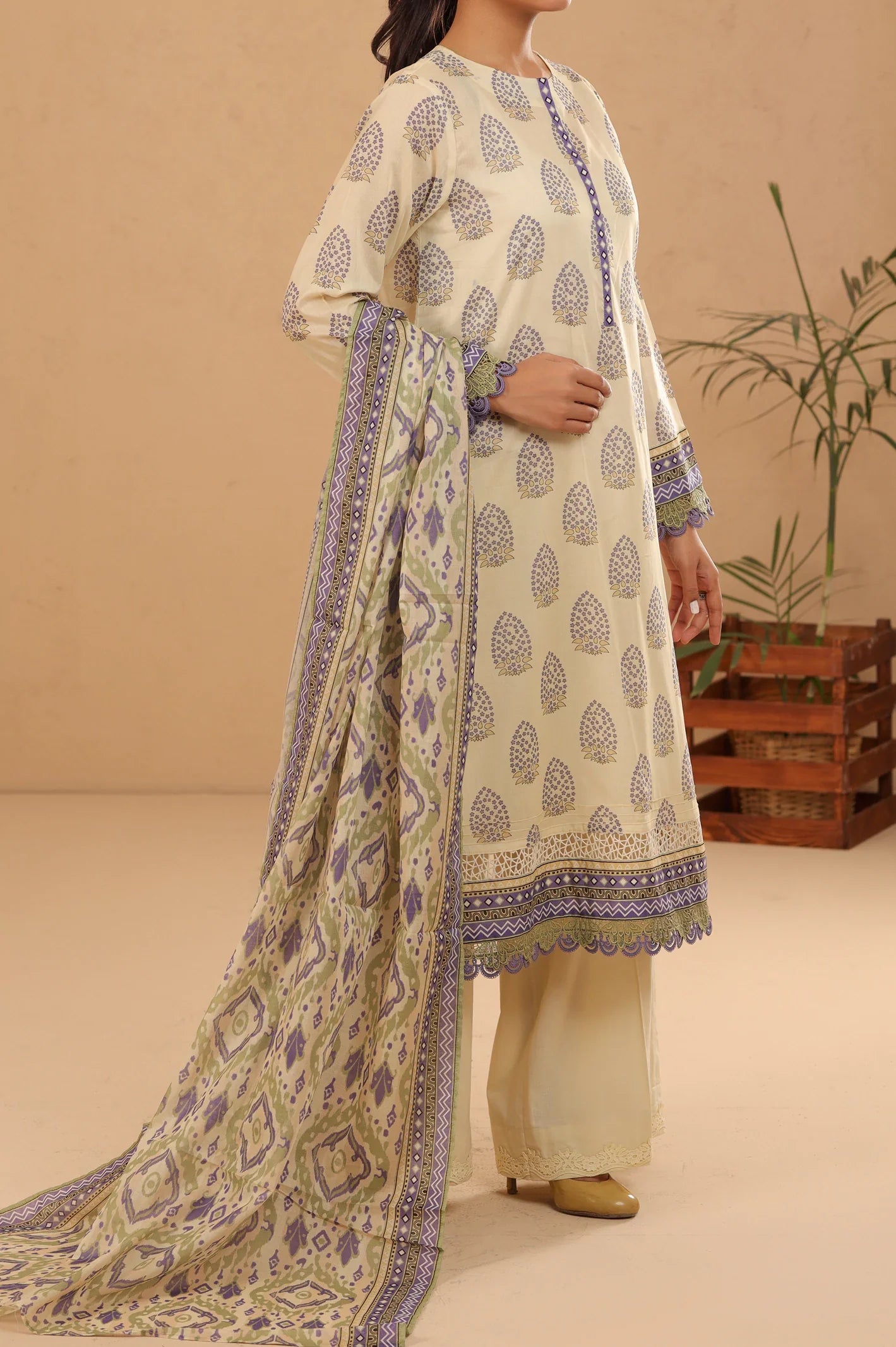 Light Beige Printed 3PC Unstitched From Sohaye By Diners