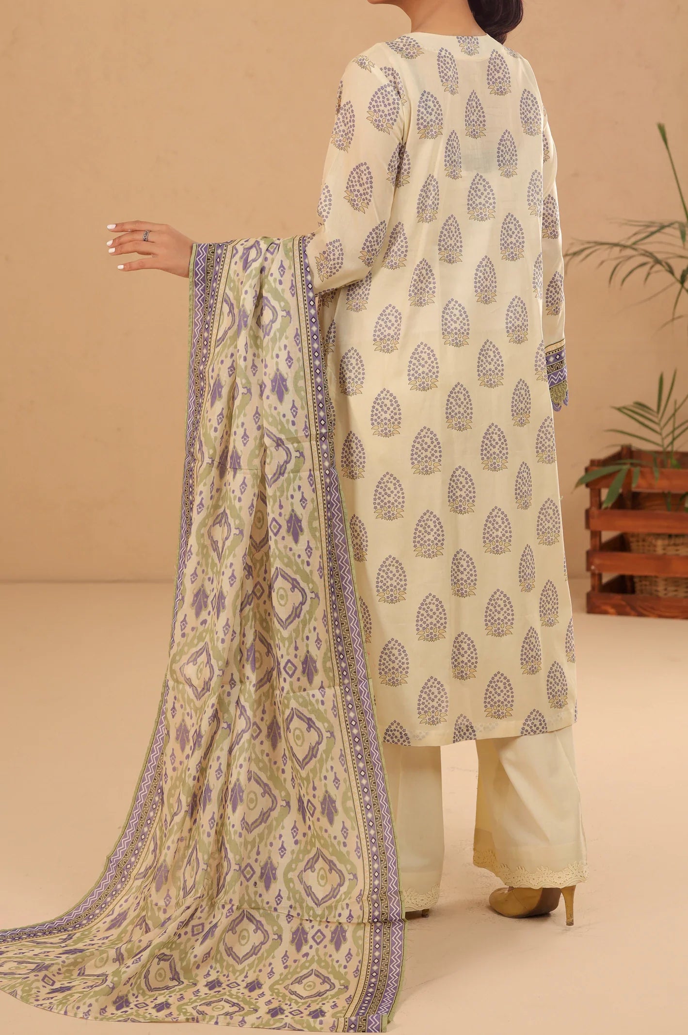 Light Beige Printed 3PC Unstitched From Sohaye By Diners