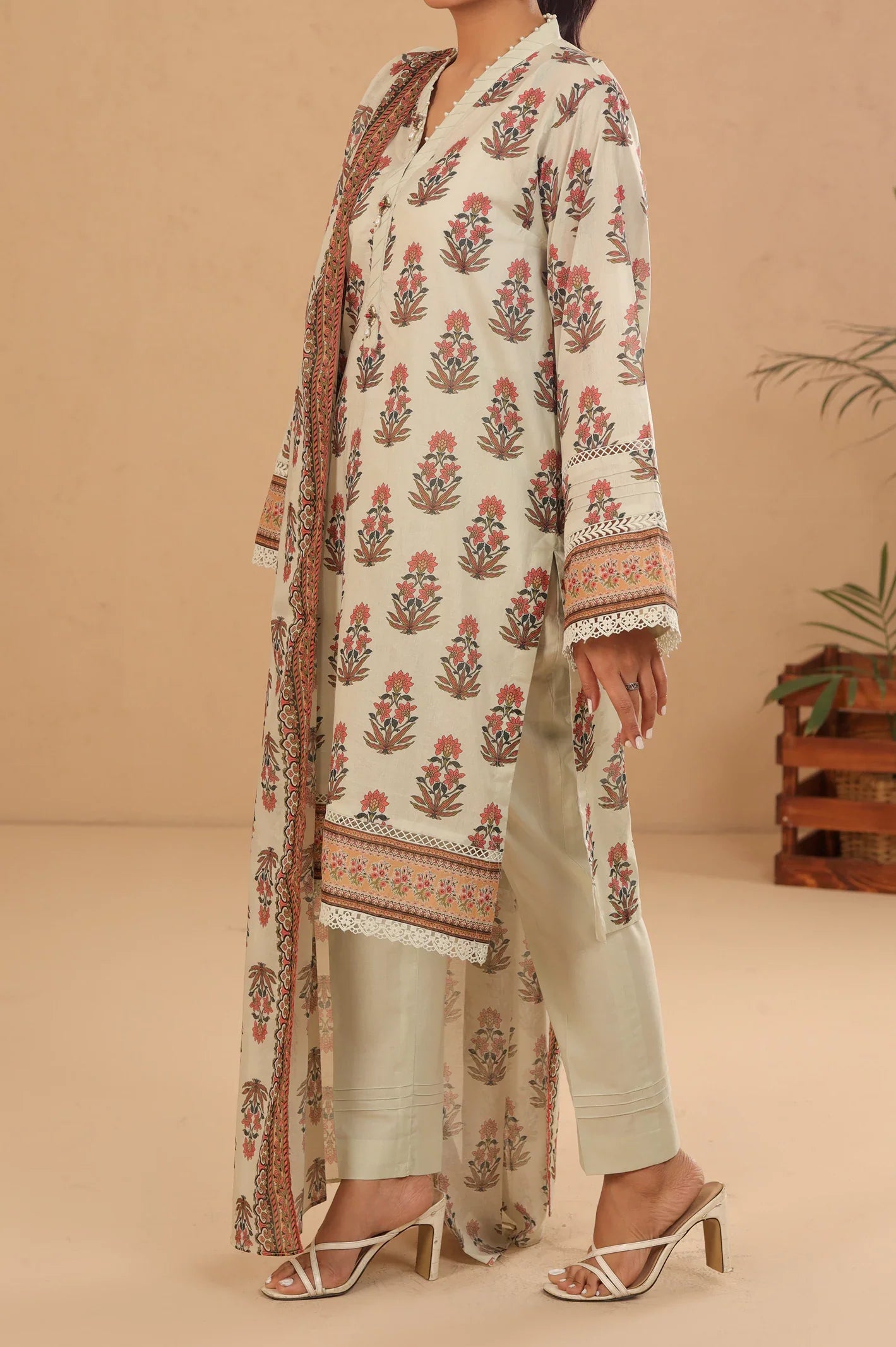 Beige Printed 3PC Unstitched From Sohaye By Diners