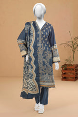 Blue 3PC Unstitched Printed Suit for Women