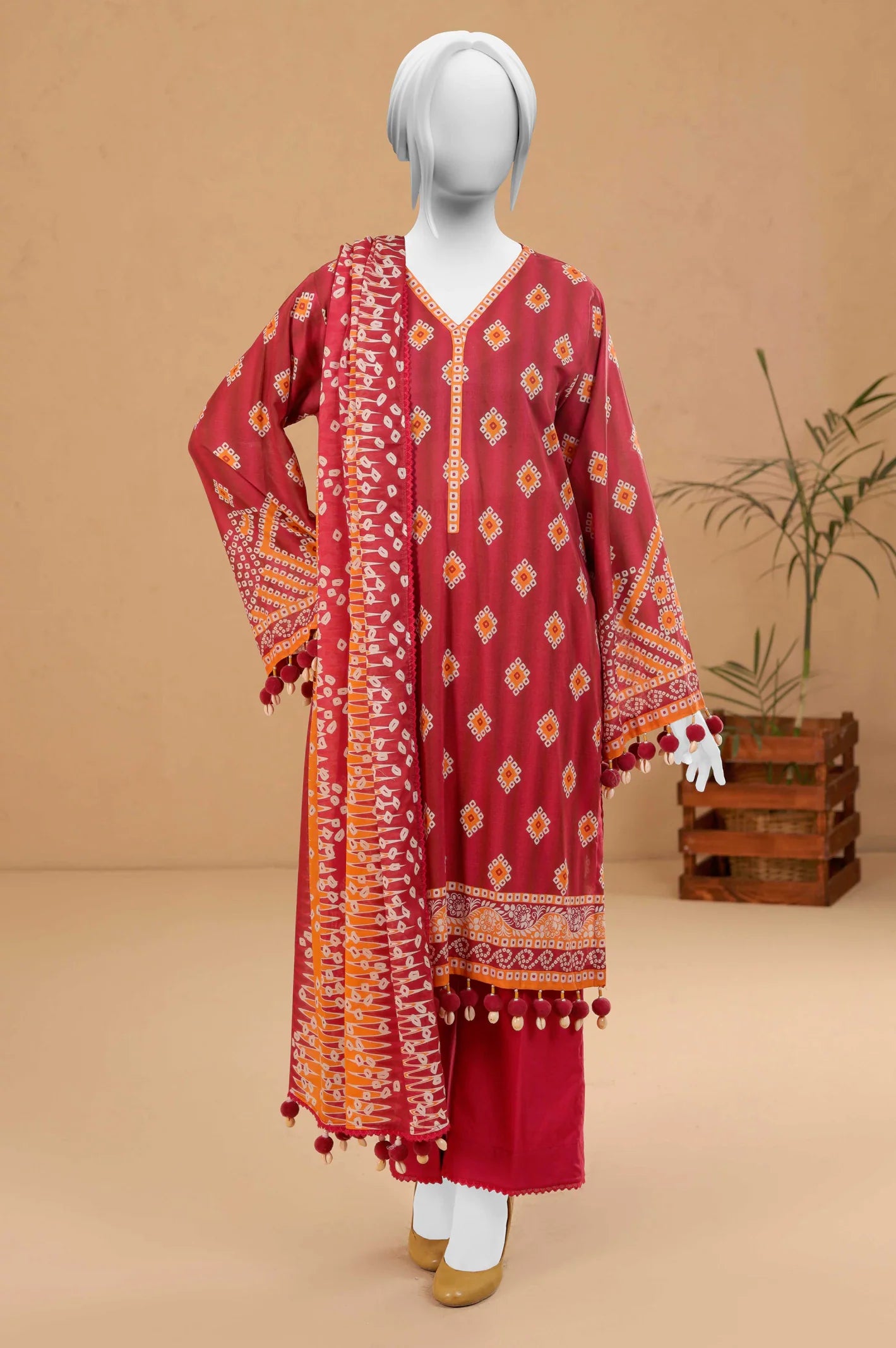 Red Printed 3PC Unstitched From Sohaye By Diners