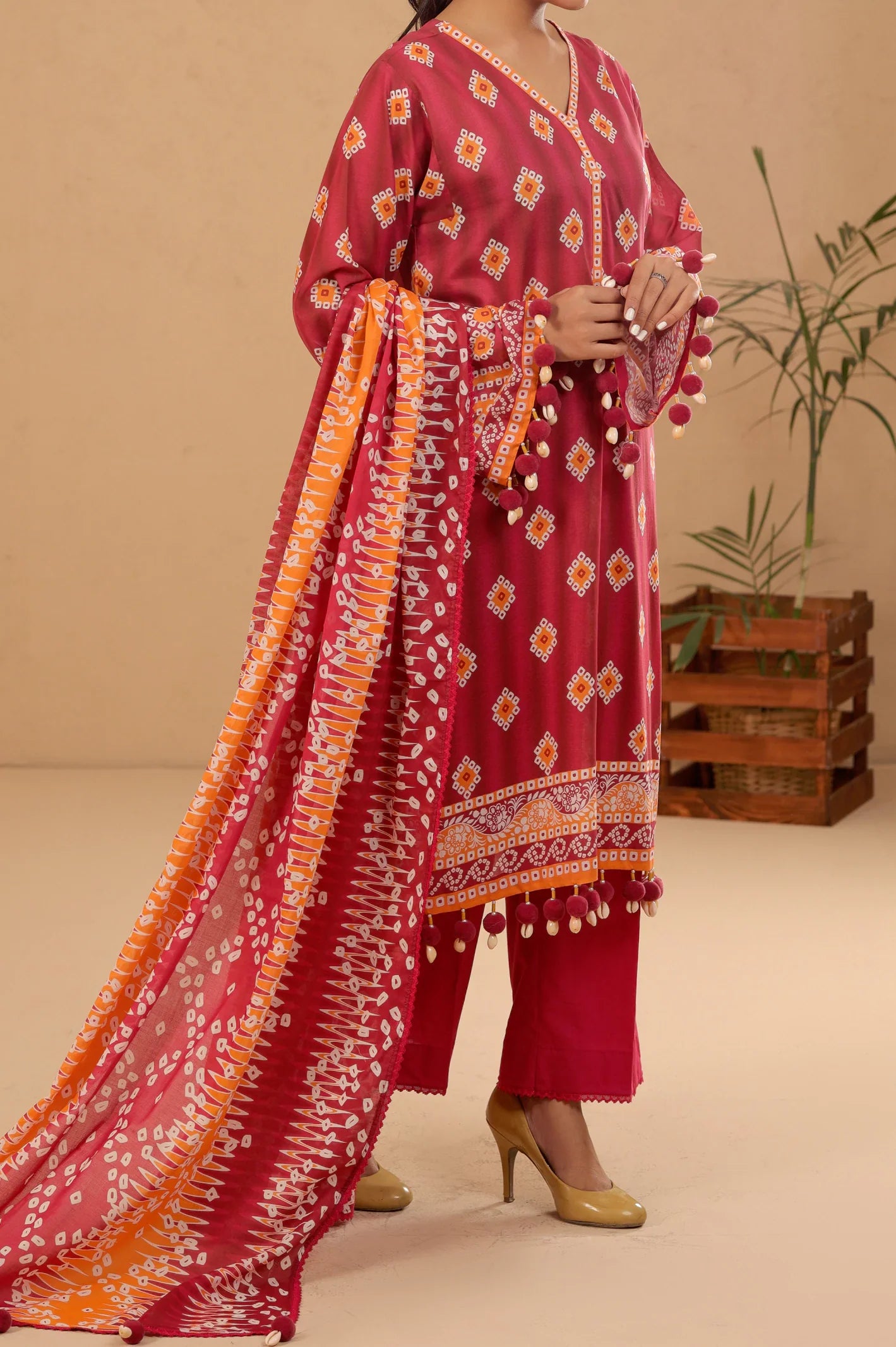 Red Printed 3PC Unstitched From Sohaye By Diners