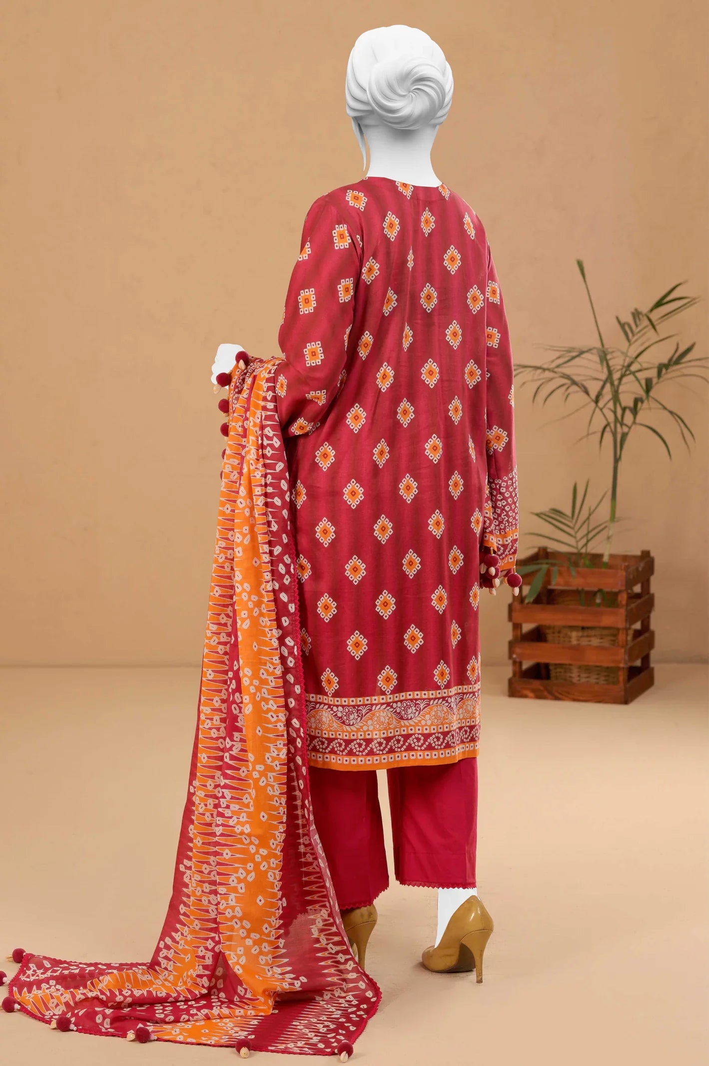 Red Printed 3PC Unstitched From Sohaye By Diners