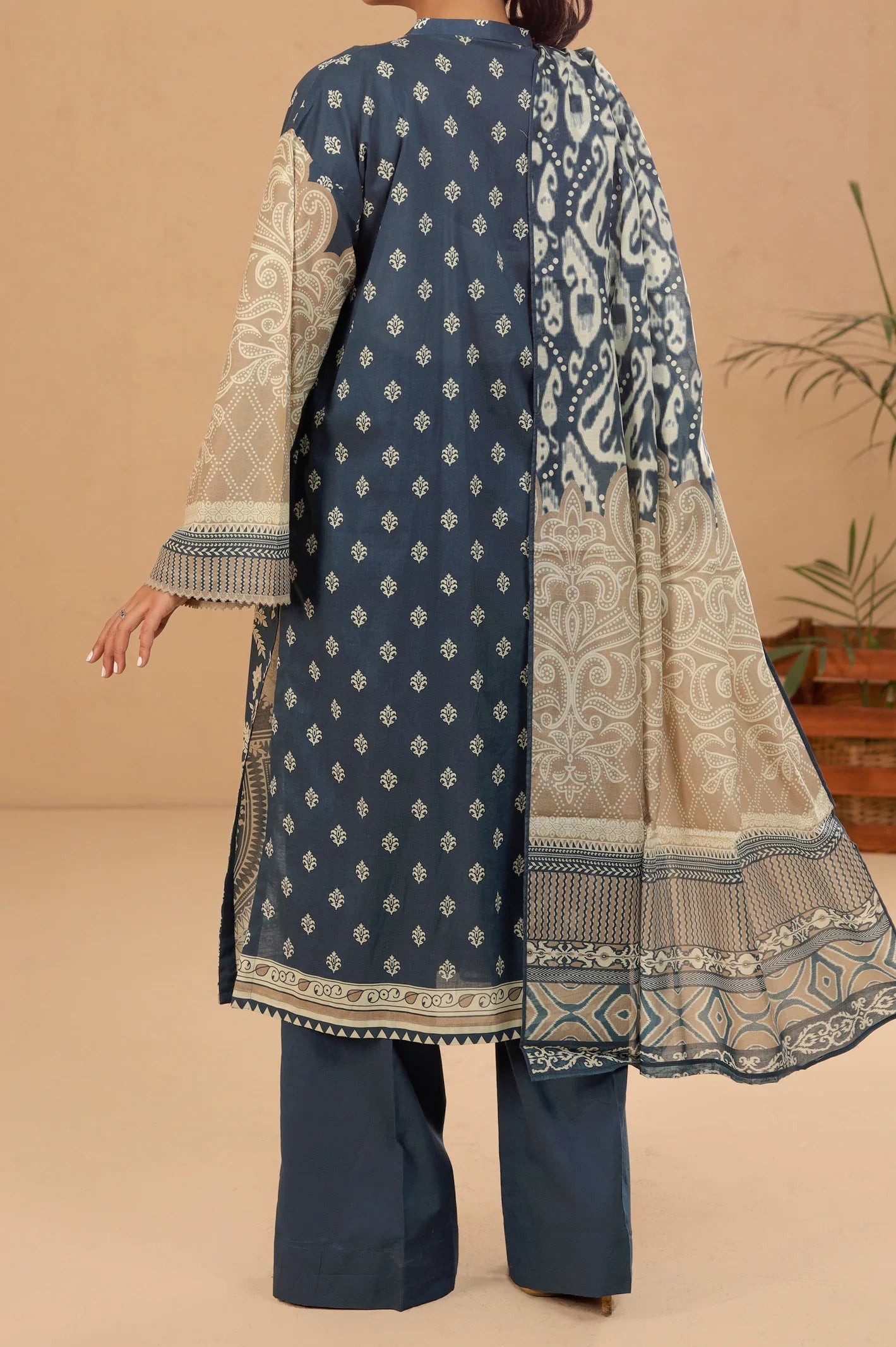 Cream Printed 3PC Unstitched From Sohaye By Diners