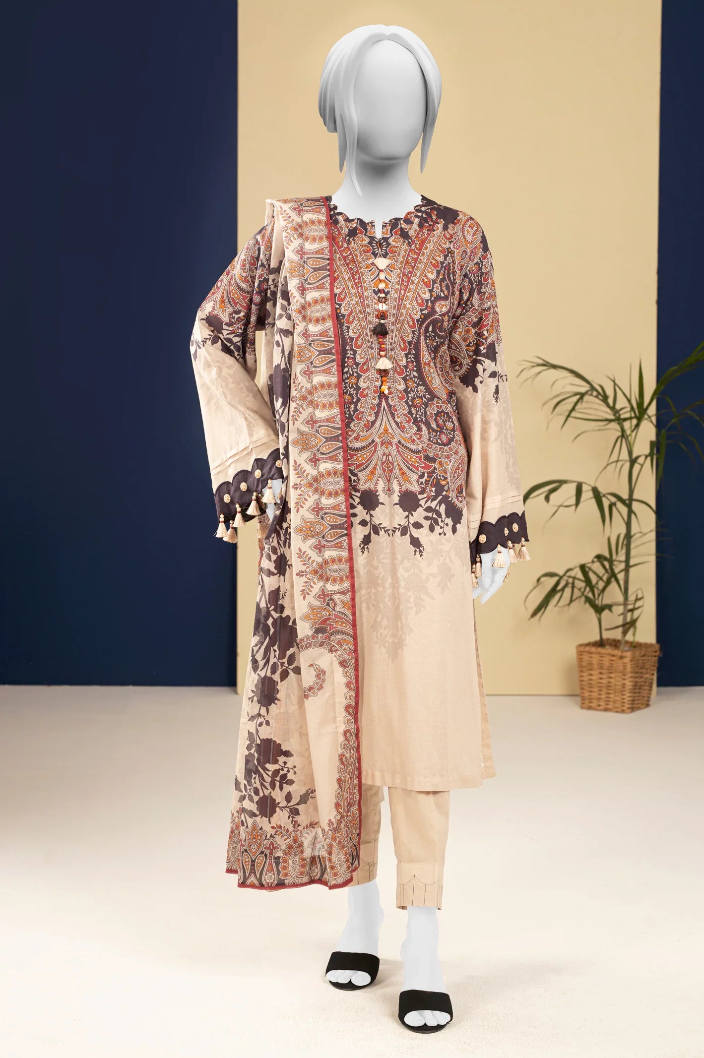 Lawn Dark Beige Printed 3PC Unstitched From Sohaye By Diners