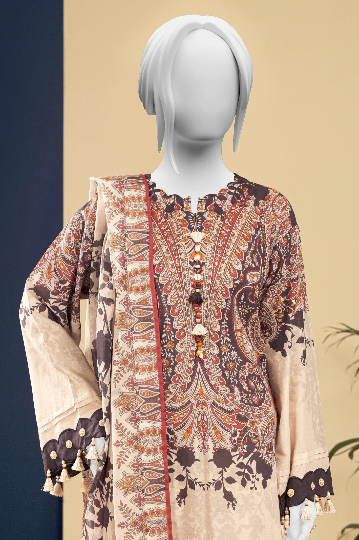 Lawn Dark Beige Printed 3PC Unstitched From Sohaye By Diners