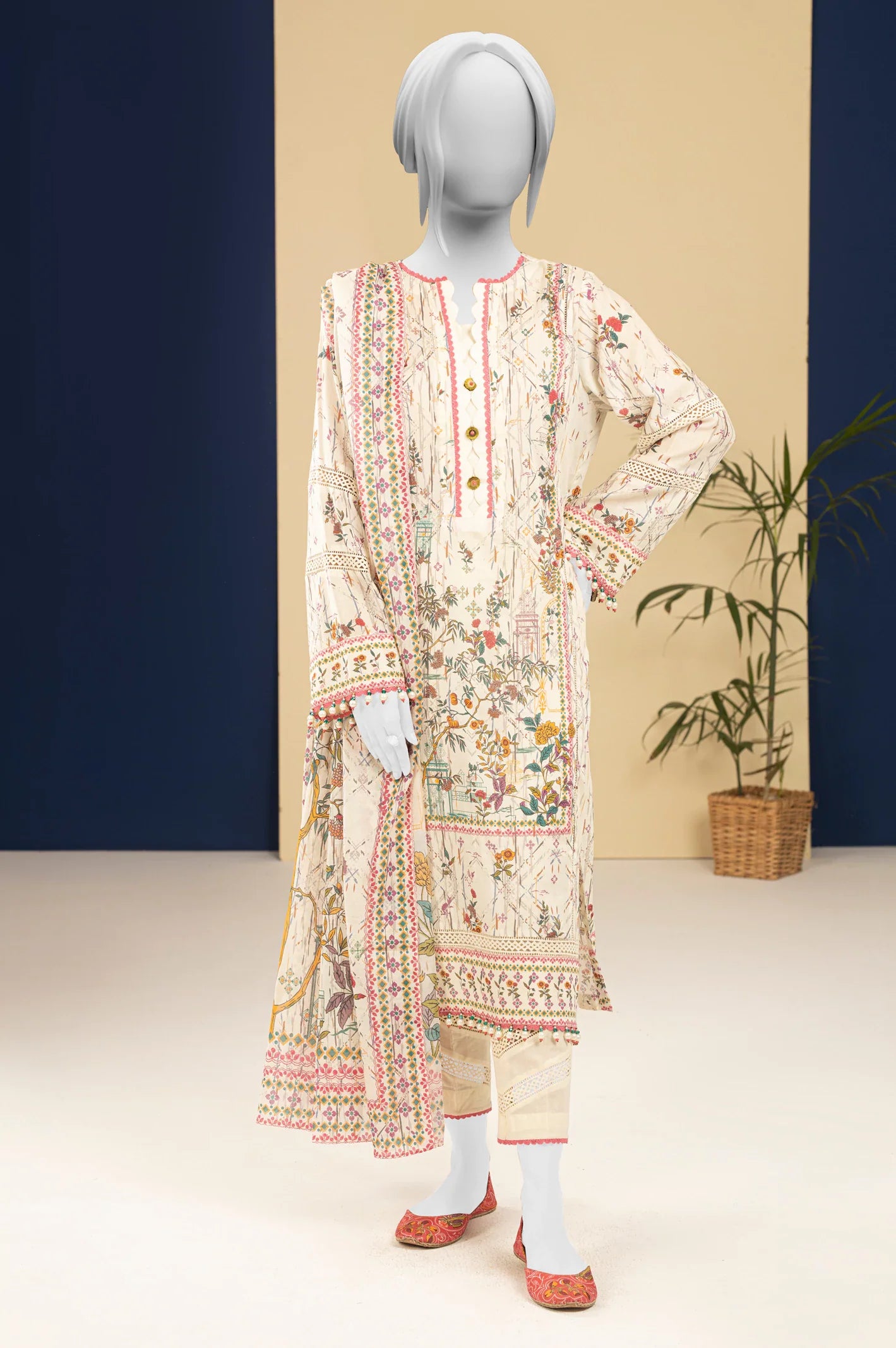 Lawn Cream Printed 3PC Unstitched From Sohaye By Diners