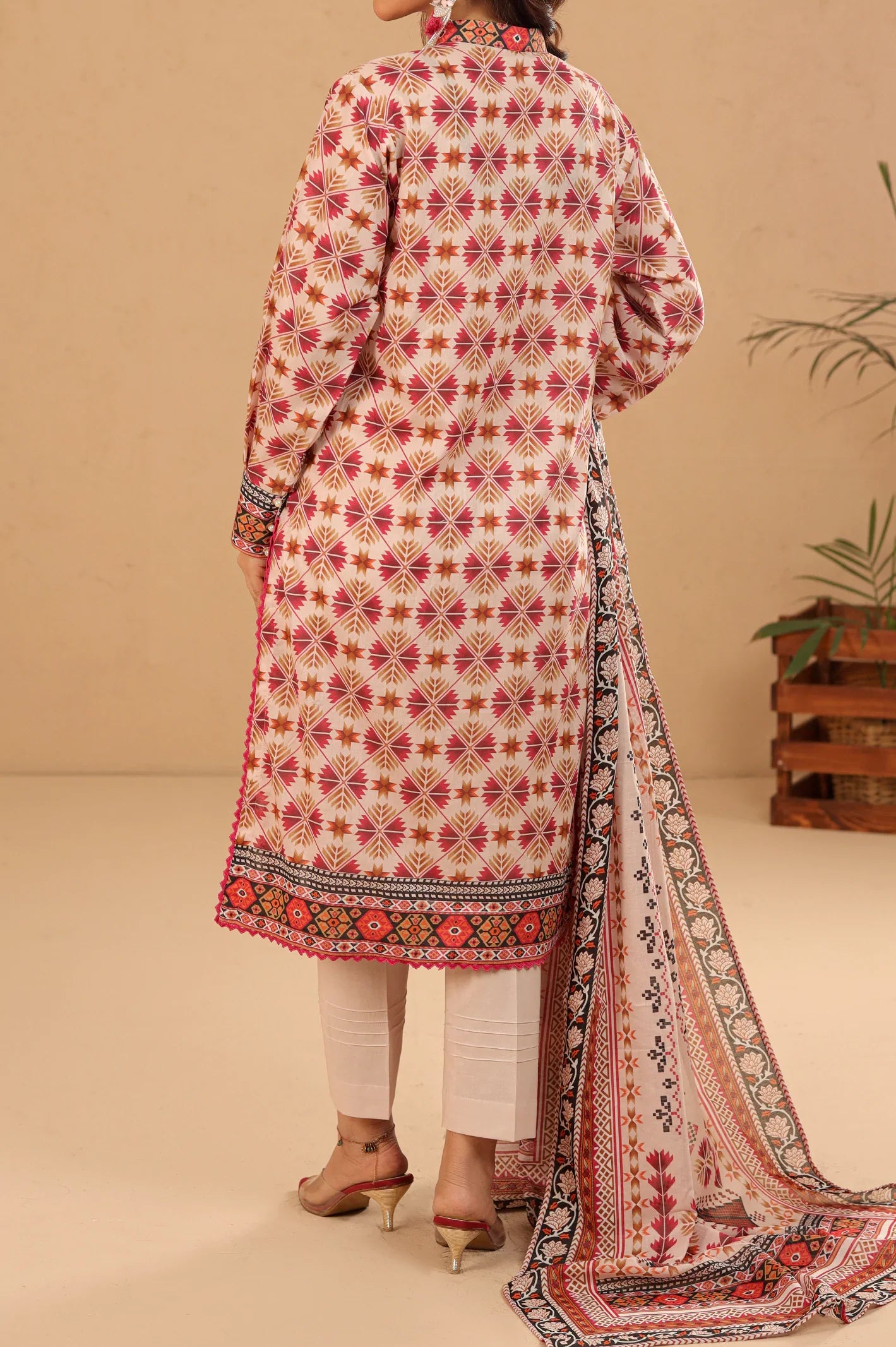 Light Peach Printed 3PC Unstitched From Sohaye By Diners