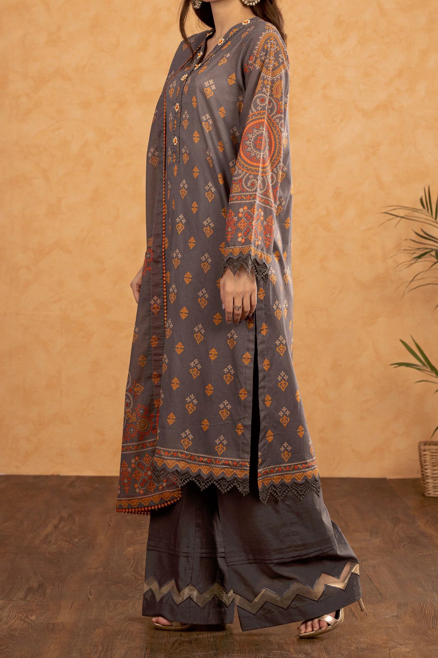 Grey Printed 3PC Unstitched From Sohaye By Diners