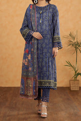 3PC Printed Unstitched Blue Suit