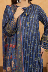 3PC Blue Printed Unstitched Suit