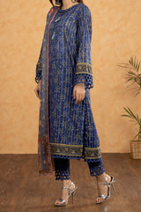 3PC Printed Unstitched Blue Suit