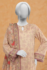 3PC Cream Printed Unstitched Suit