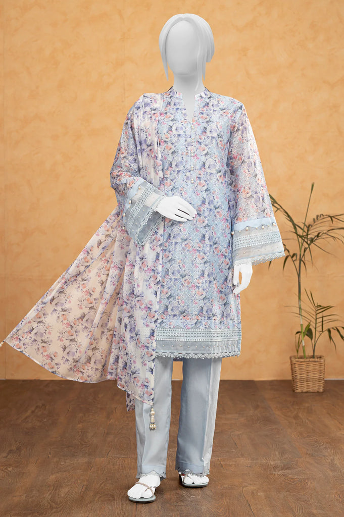 Light Blue Shiffli Printed 3PC Unstitched From Sohaye By Diners