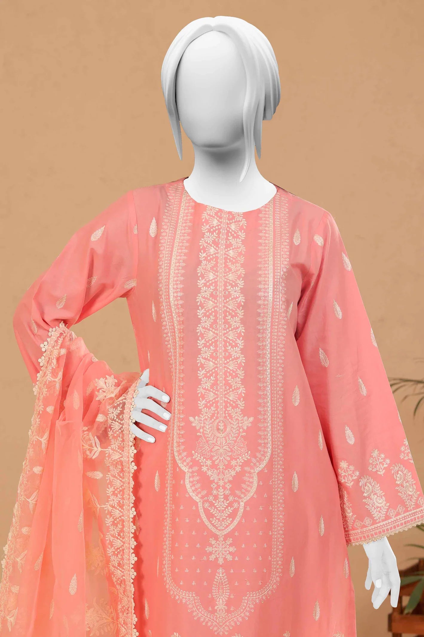 Peach Embroidered 3PC Unstitched From Sohaye By Diners