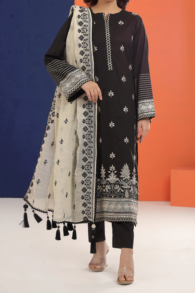 Black 3PC Unstitched Embroidered Suit