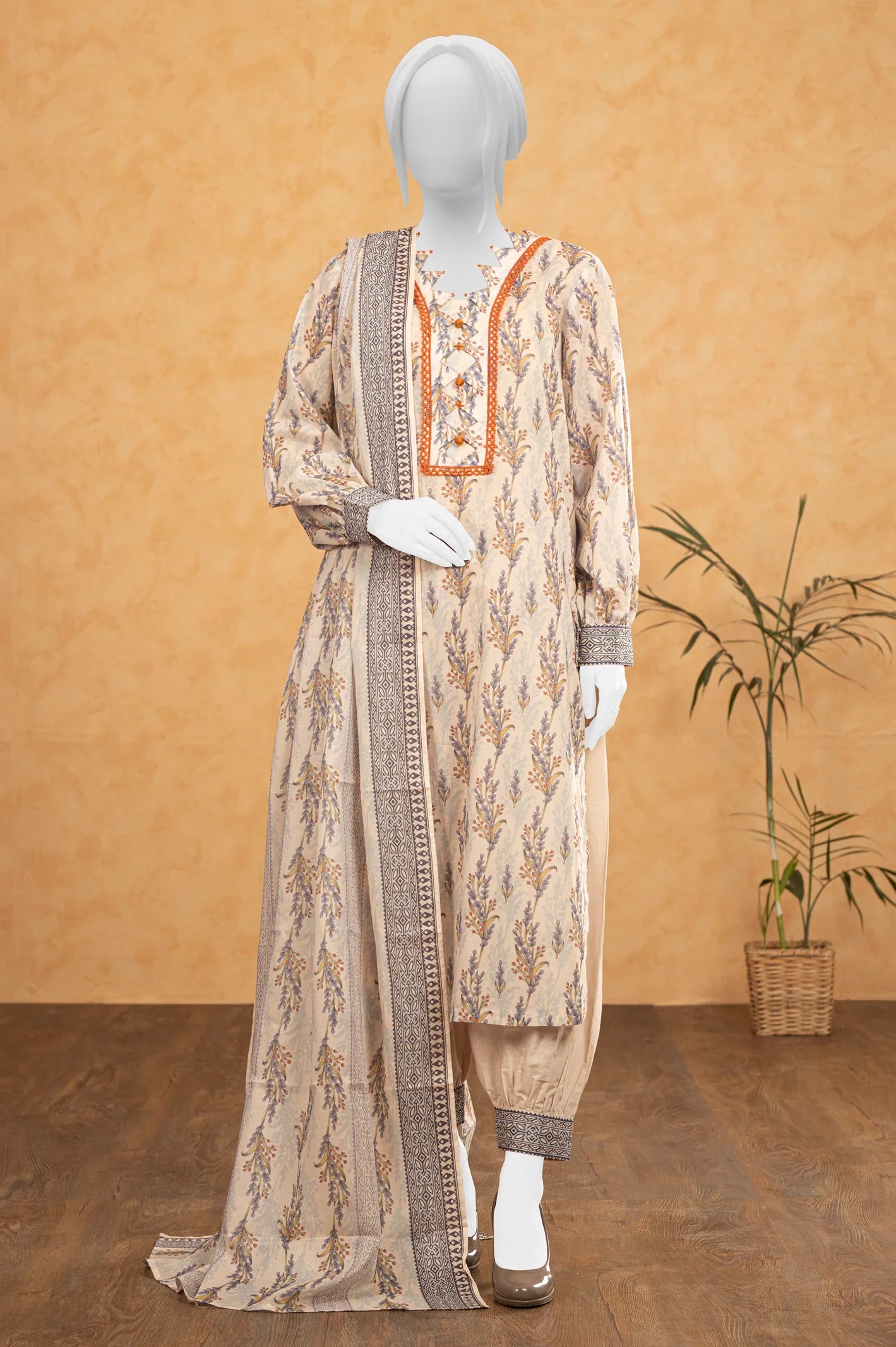 Beige Printed 3PC Unstitched From Sohaye By Diners