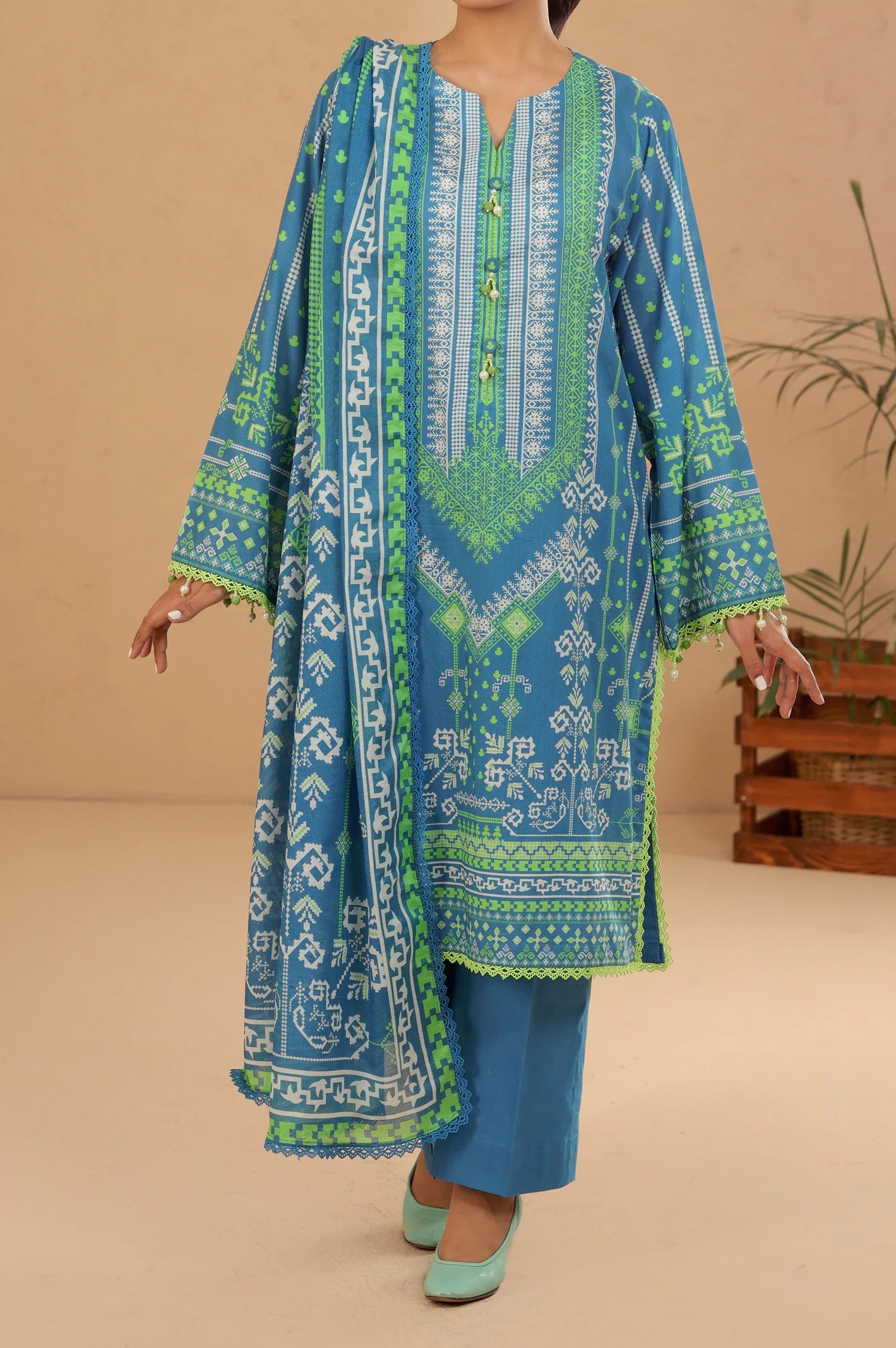 Blue Printed 3PC Unstitched From Sohaye By Diners