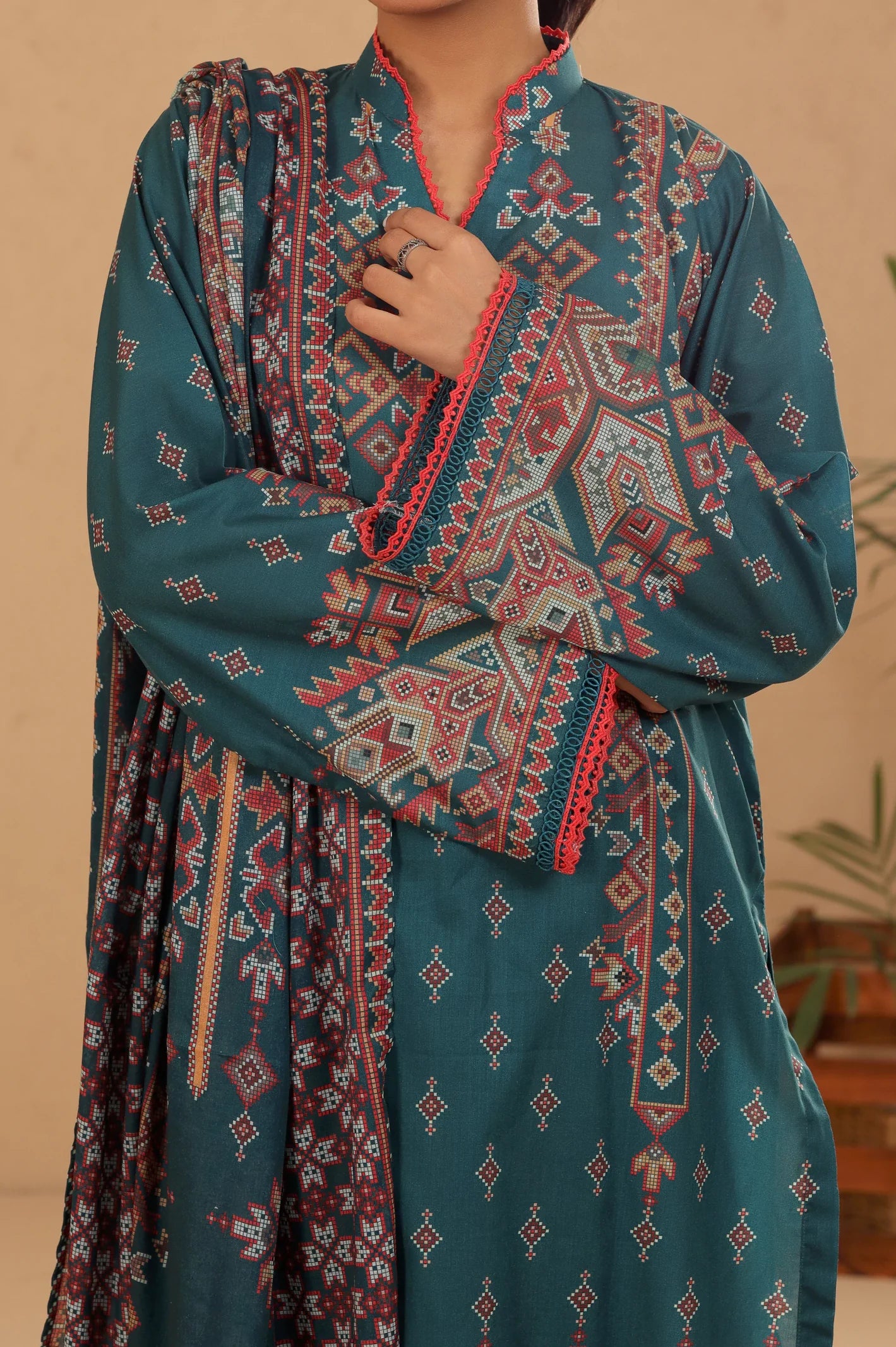 Teal Printed 3PC Unstitched From Sohaye By Diners