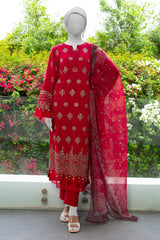 Red Embroidered 3PC Unstitched