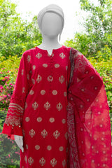 Red Embroidered 3PC Unstitched