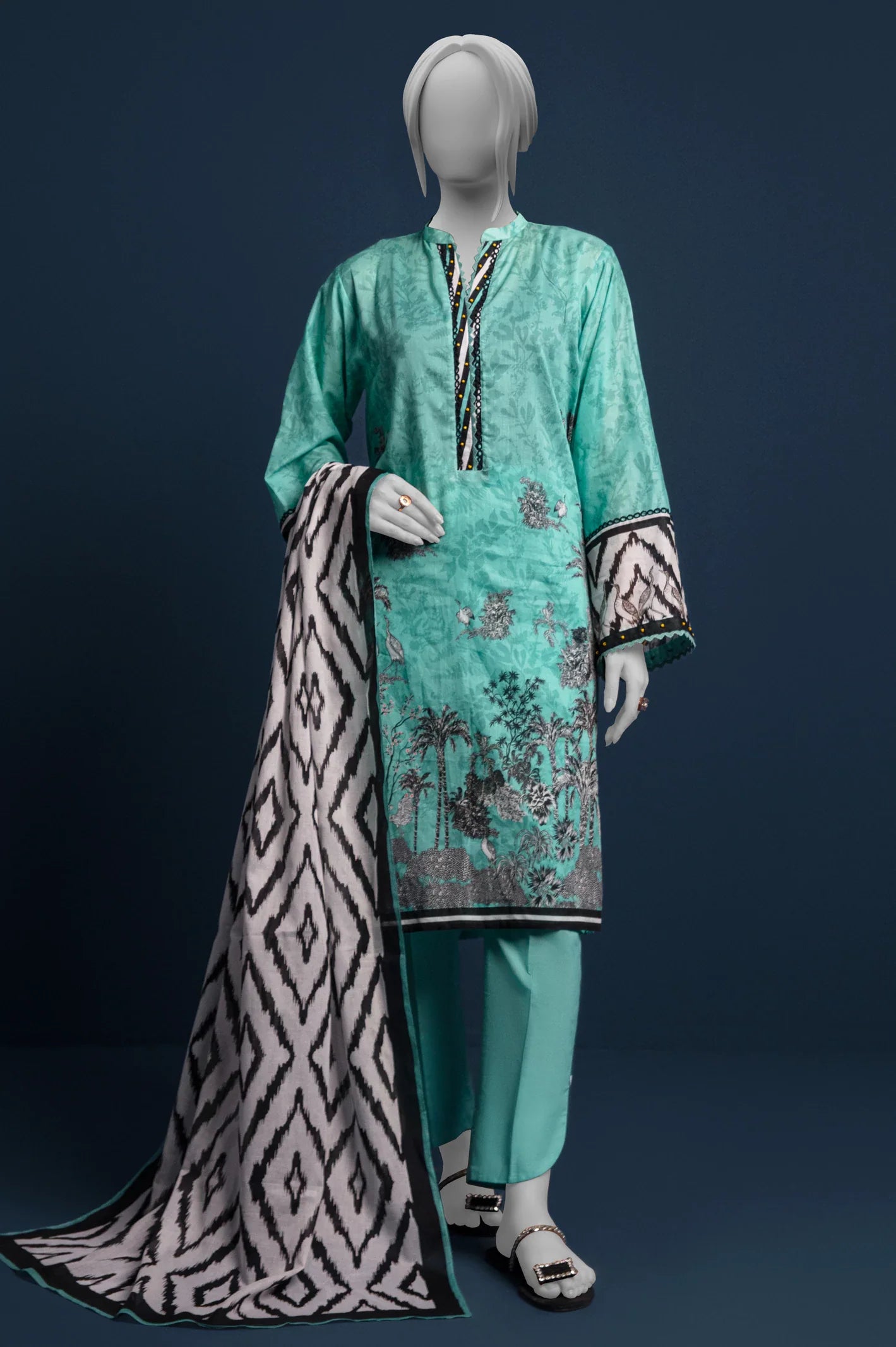 Sea Green Printed 3PC Unstitched From Sohaye By Diners