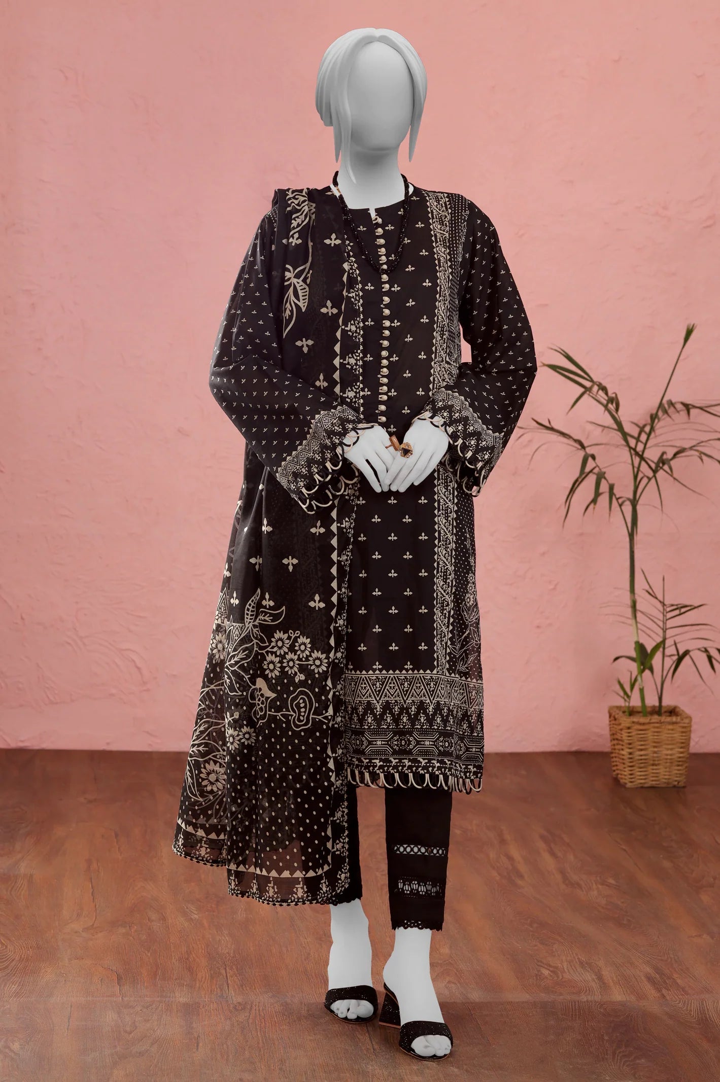 Black & White Printed 3PC Unstitched From Sohaye By Diners