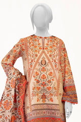 Beige Printed 3PC Unstitched Lawn Suit For Women From Sohaye By Diners