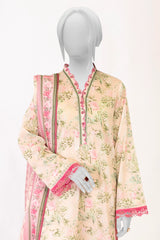 Light Peach Printed 3PC Unstitched Lawn Suit For Women From Sohaye By Diners