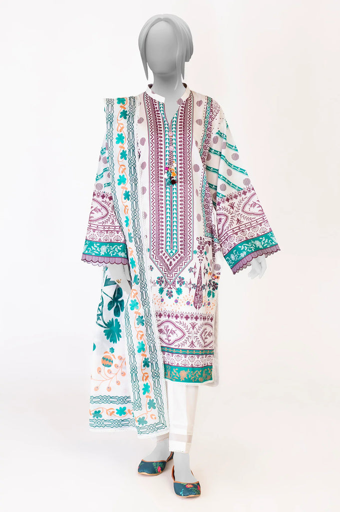 White Printed 3PC Unstitched Lawn Suit For Women From Sohaye By Diners