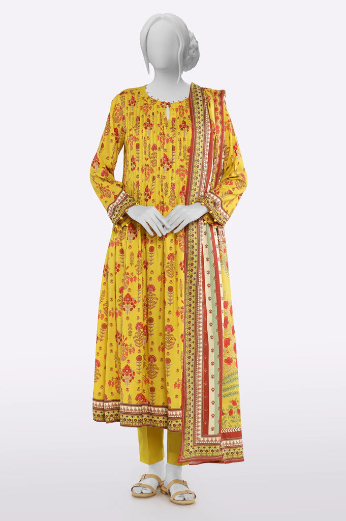 Mustard Printed Unstitched 3PC