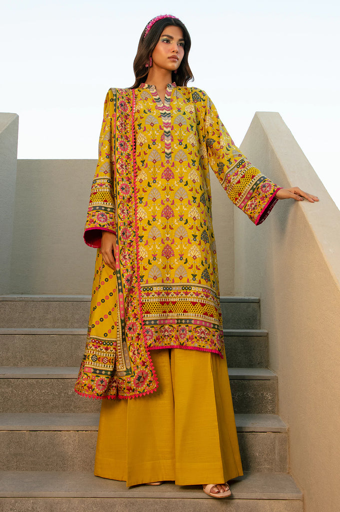 Mustard Printed 3PC Unstitched