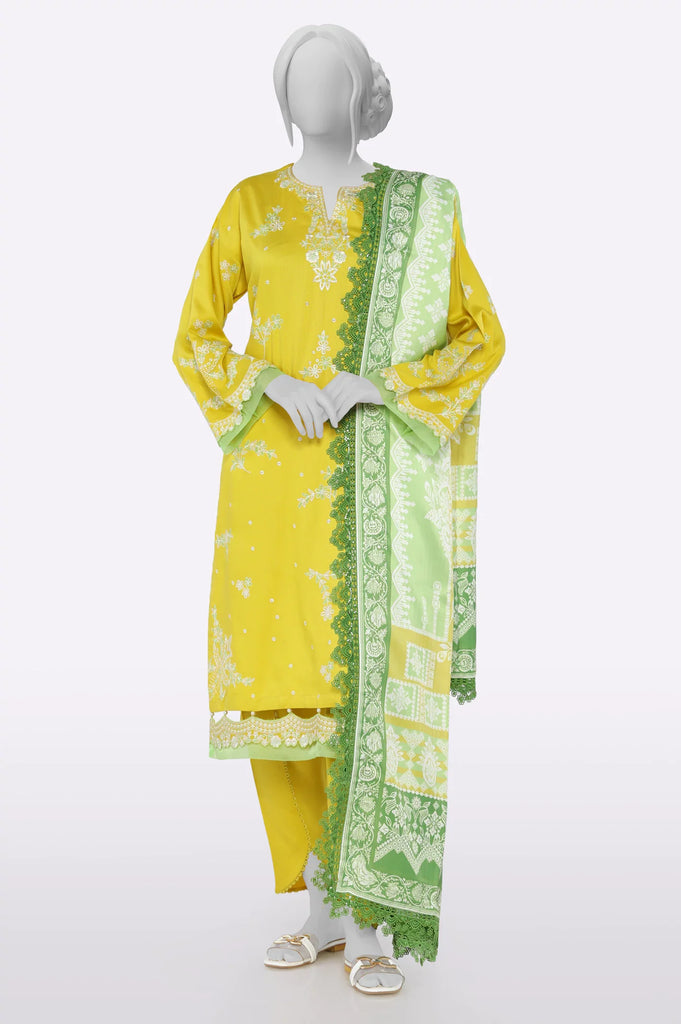 Yellow Embroidered 3PC Unstitched