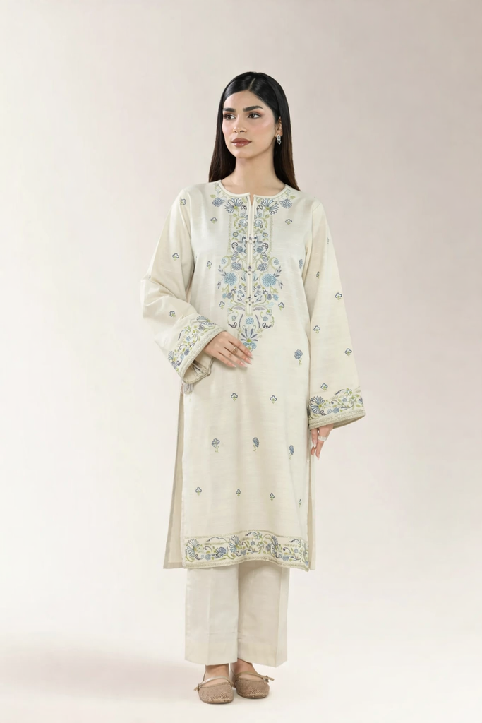Embroidered Khaddar-Cream Unstitched 2PC
