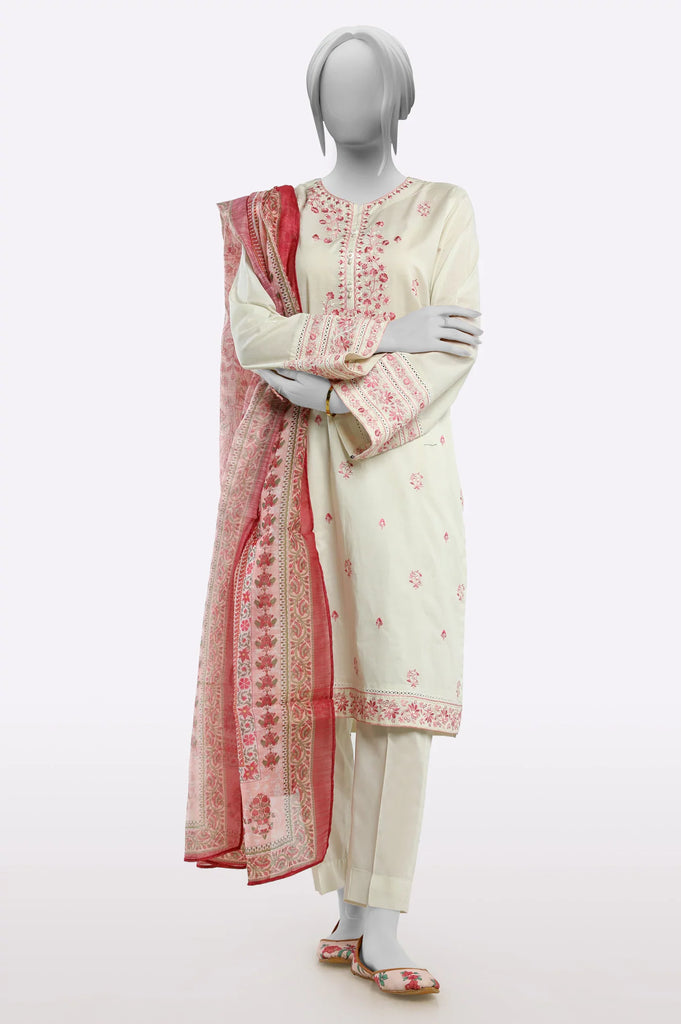 Cream Embroidered 3PC Unstitched For Women