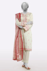 Cream Embroidered 3PC Unstitched For Women