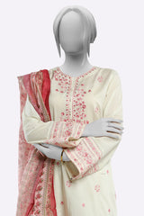 Cream Embroidered 3PC Unstitched For Women