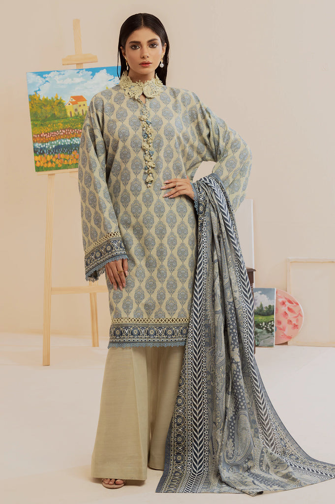 Beige Printed 3PC Unstitched