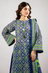 Royal Blue Printed 3PC Unstitched